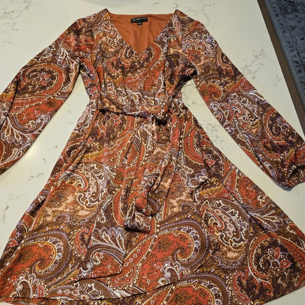 Paisley Wrap Dress in Red and Brown